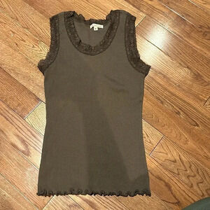 Cha cha Vente Chocolate brown lace trim  tank top Sz M